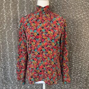 Vintage Evan Picone Floral Multicolor Blouse Back Button Preppy Women's 8